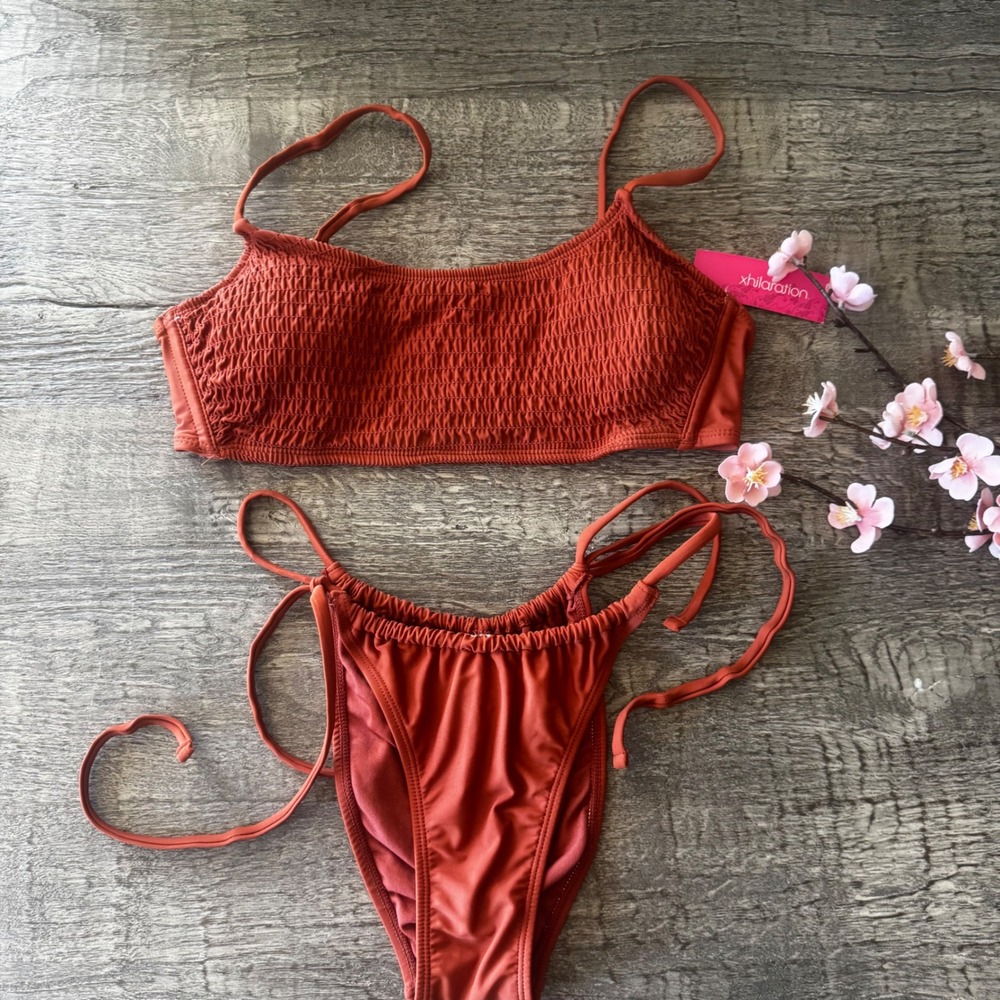 Cheeky Bikini Set Rust Orange Bralette High Cut Cheeky NWT‎ L Top M Bottom